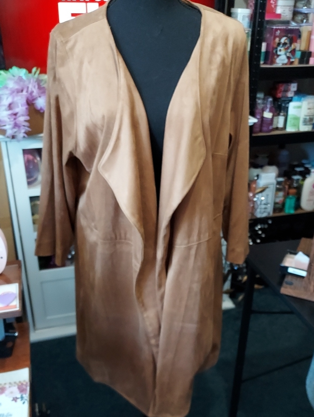 Relativity Open-Front Trench Coatigan in Light Brown